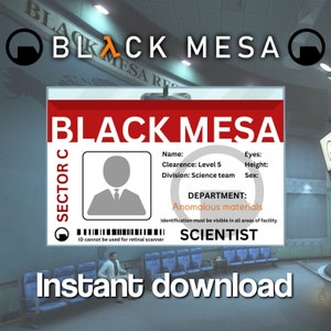 Black Mesa Scientist ID Badge — Half-Life cosplay printable ID card (digital PNG, instant download)
