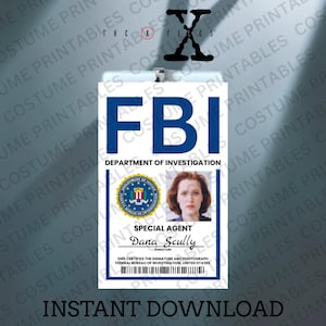 FBI Agent ID Card — X-Files cosplay badge (Scully), printable PNG, instant download
