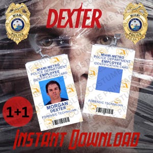 印刷可能 | デクスター・モーガン ID カード | 法医学技術者 | ID カード | ID バッジ | デクスター シリーズにインスパイアされた | 警察 | コスチューム | 1+1