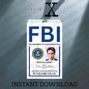 FBI Agent ID Card — X-Files cosplay badge (Mulder), printable PNG, instant download