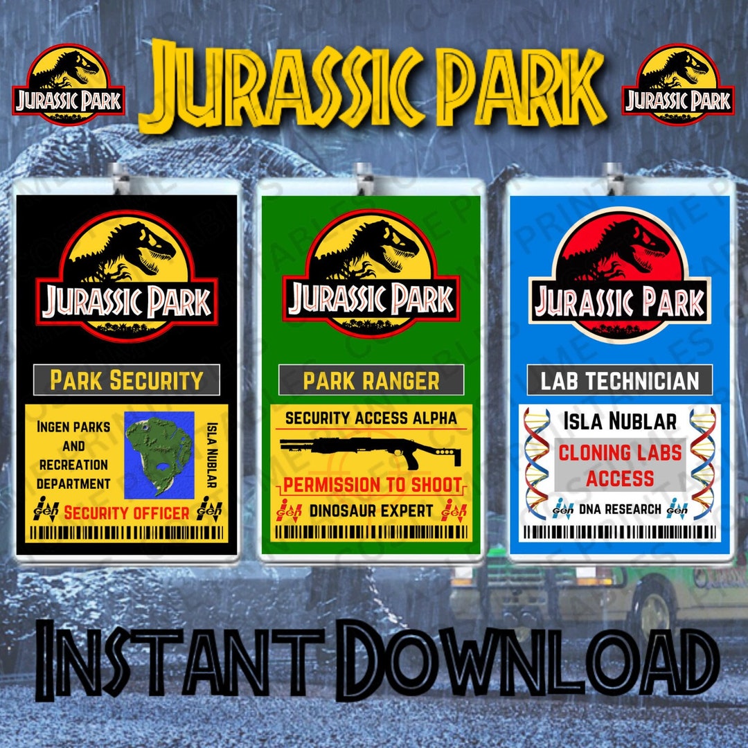 PRINTABLE Jurassic Park ID Card Badge Park Security Park Ranger Lab