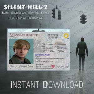 Printable | James Sunderland | Driver&#39;s license | ID card | ID badge | Inspired by Silent hill videogame | Costume | Cosplay
