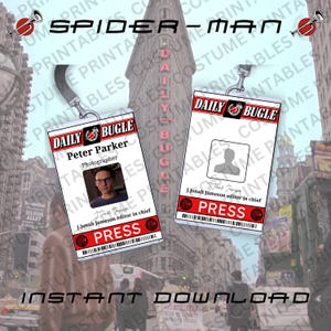 Imprimable | Clairon quotidien | carte d'identité | Badge d'identification | Inspiré de Spider-man | Photographe | Peter Parker | Déguisements | Cosplay | 1+1 | Lot