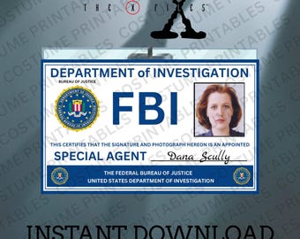 Dana Scully FBI Pass | Inspired by X-Files | 90s Sci-Fi TV Show Cosplay Prop | Paranormal Prop | Printable Digital Download