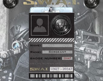 SWAT Police Officer ID Badge | Tactical Special Forces Cosplay Prop | DIY Halloween Costume | Printable Digital Download