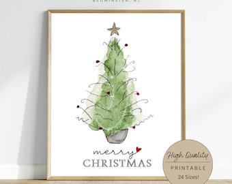 Watercolor Christmas Tree Print, Minimalist Holiday Decor (Digital Download)