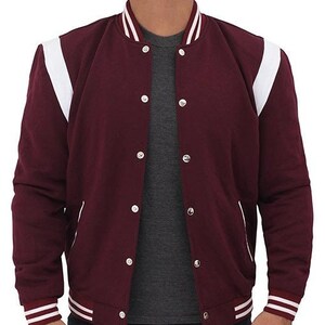 Maroon and white letterman jacket discount