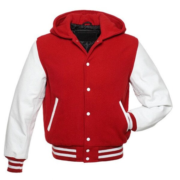 Klassische Herren-Varsity-Jacken mit Kapuze, Unisex-Varsity-Jacke, Baseball-Letterman-Jacke, maßgeschneiderte Jacke, Baseball-Varsity-Jacke.