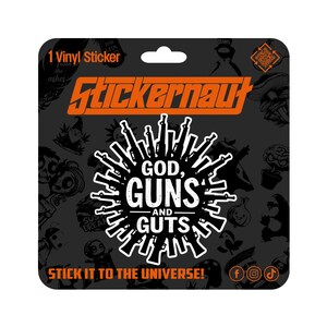 Wasserfester Vinyl-Aufkleber | Gott, Waffen und Eingeweide | Sarkastischer Erwachsenen Humor - Laptop Aufkleber, Becher Aufkleber