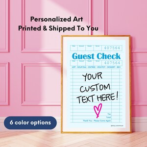 Custom Guest Check Print, Custom Wall Art,Teen Room Decor, College Apartment Decor, Personalized Posters & Prints Gift, Dorm Room Decor