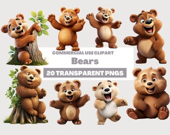 Bears Clipart - Cute Cartoon clipart, Bears clipart set, Bears - Instant Download, Personal Use, Commercial Use, PNG