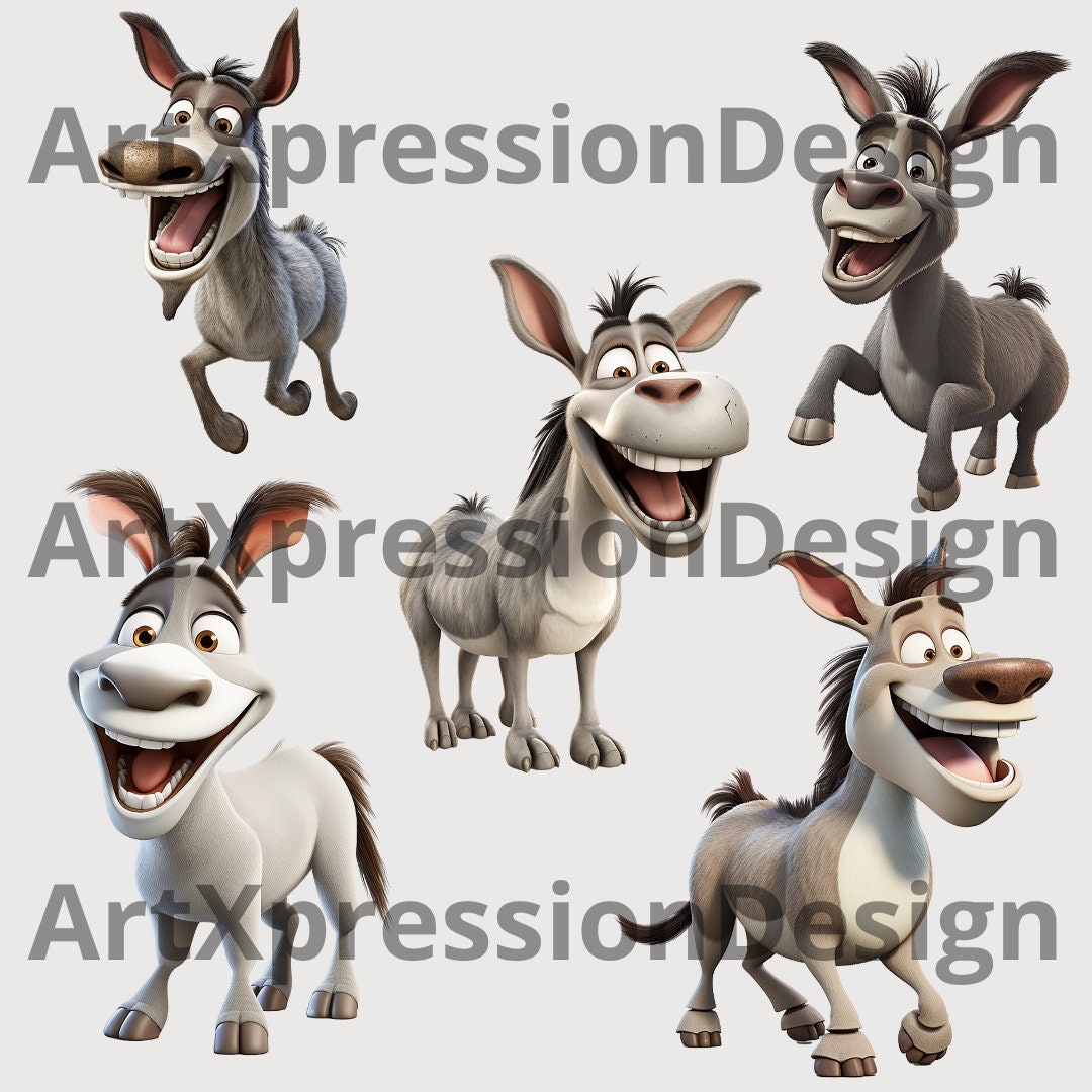 Donkeys Clipart - Cute Cartoon Clipart, Donkeys Clipart Set, Donkeys ...