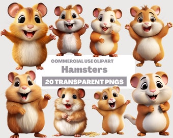 Hamsters Clipart - Cute Cartoon clipart, Hamsters clipart set, Hamsters - Instant Download, Personal Use, Commercial Use, PNG
