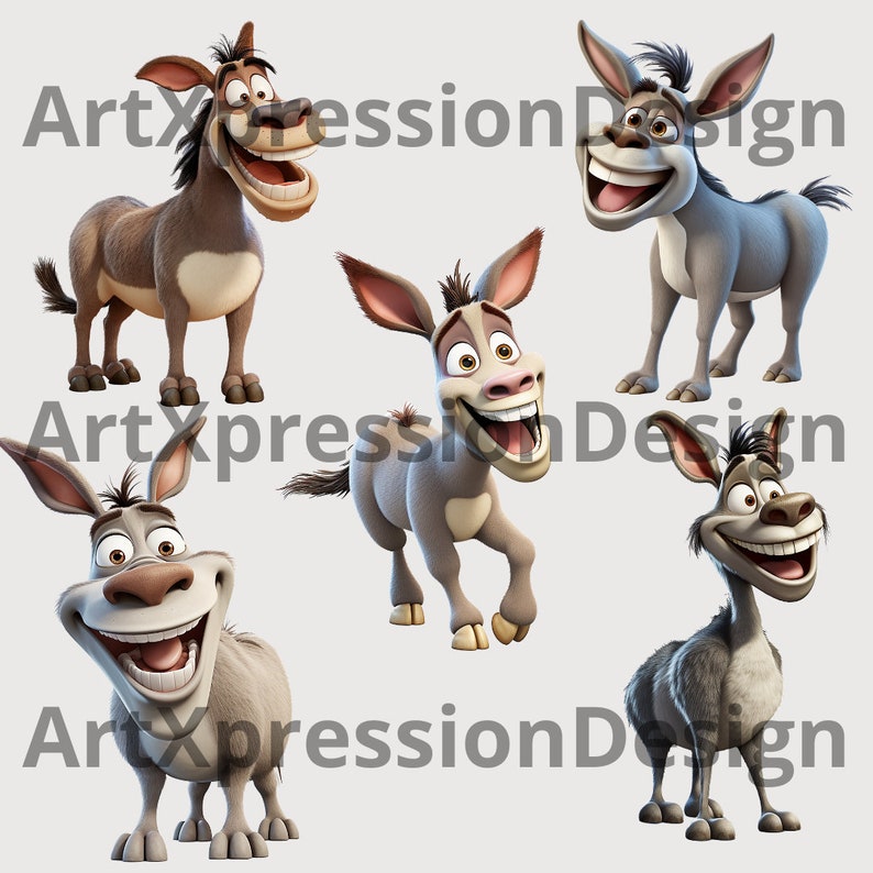 Donkeys Clipart - Cute Cartoon Clipart, Donkeys Clipart Set, Donkeys ...