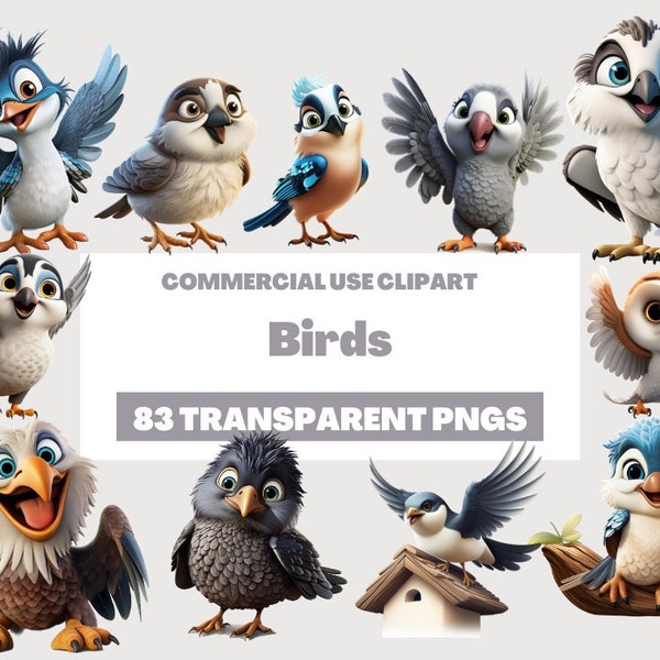 83 Birds PNG, SVG, Clipart Bundle, Birds Illustrations, Cute Birds Clipart, Clipart for commercial use, Transparent PNGs