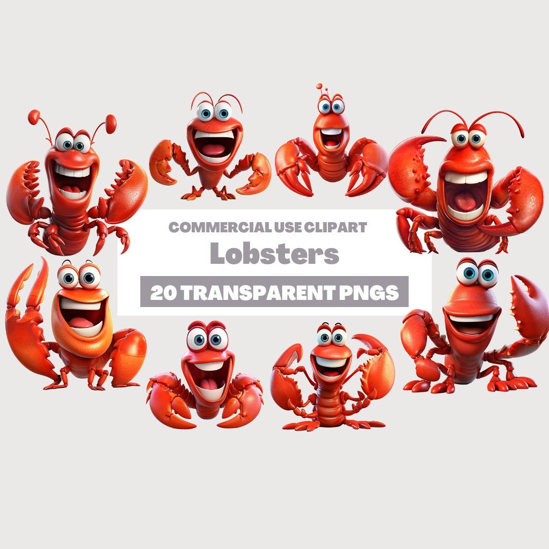 Lobsters Clipart Cute Cartoon Clipart, Lobsters Clipart Set, Lobsters