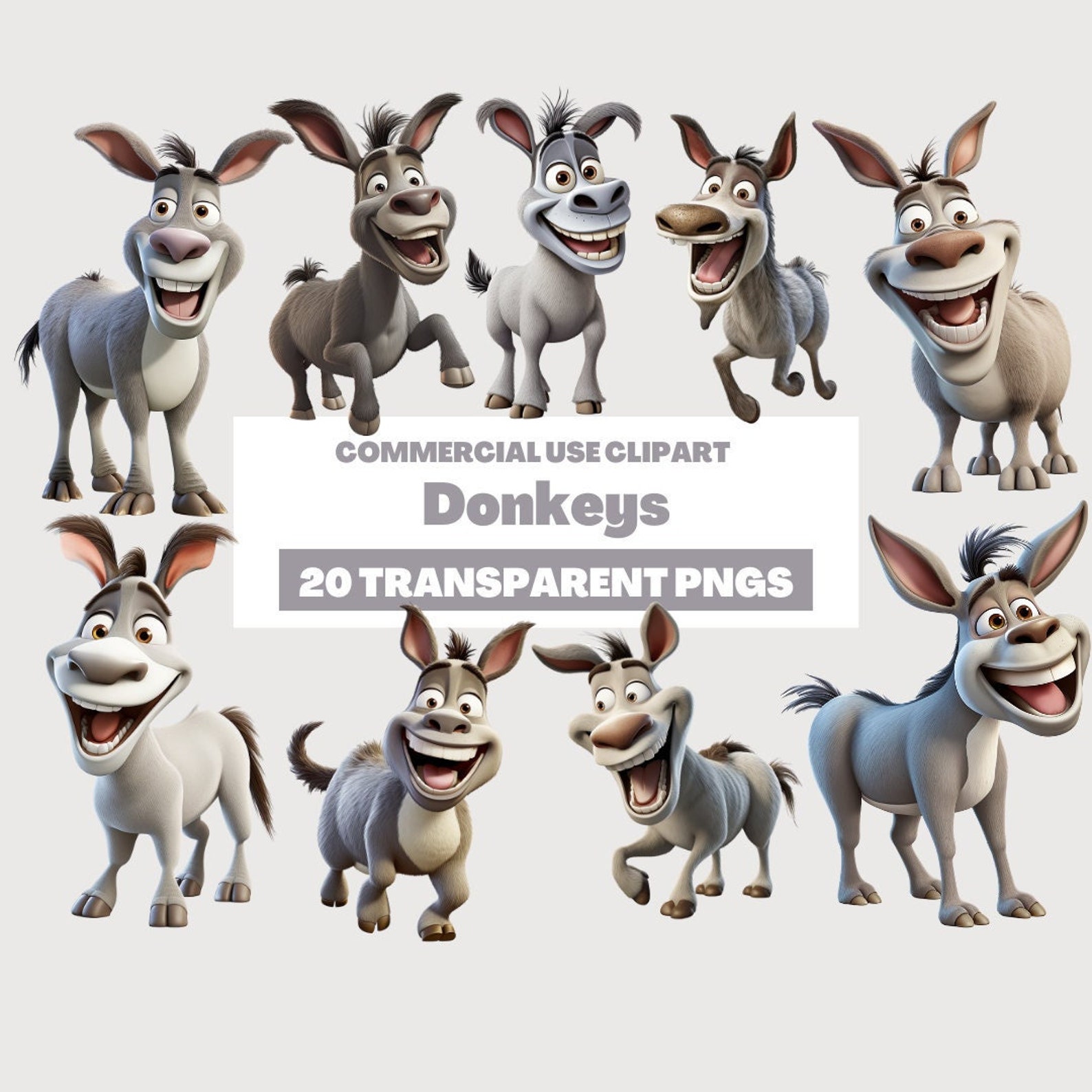Donkeys Clipart - Cute Cartoon Clipart, Donkeys Clipart Set, Donkeys ...