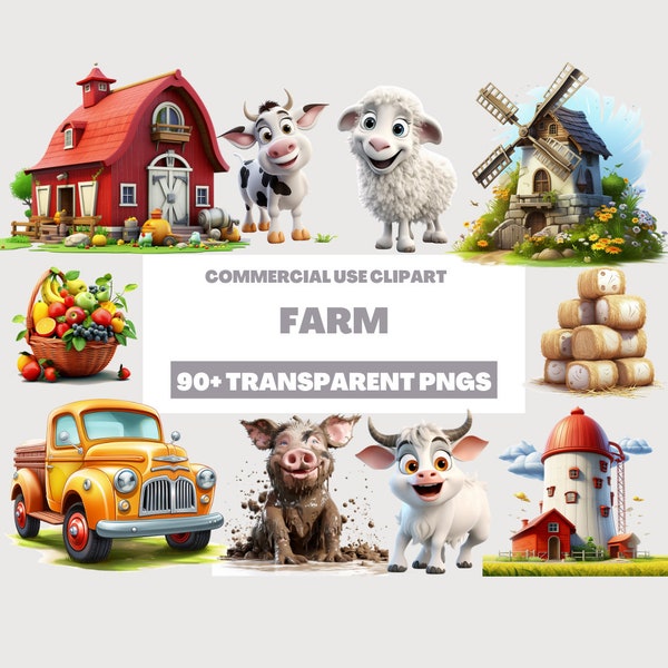 90+ Farm PNG, Clipart Bundle, Farm Illustrations, Cute Animals, Green, Machines Clipart, Clipart for commercial use, Transparent PNGs,