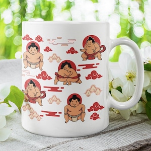 Cartoon Sumo Wrestler Mug – Funny Japanese-Themed Wraparound Coffee Cup – Quirky Gift for Him, Martial Arts Fans, or Anime Lovers