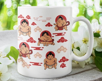 Cartoon Sumo Wrestler Mug – Funny Japanese-Themed Wraparound Coffee Cup – Quirky Gift for Him, Martial Arts Fans, or Anime Lovers