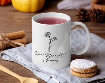 Personalised Birth Flower Mug | Custom Birth Month Flower | Mothers Day Gift | Flower Mug | Wildflower Mug Plant Lover Gift January Birthday