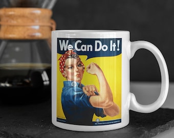 Taza "Podemos hacerlo" (tarifas de importación pagadas en EE. UU.) - Taza de café retro de Rosie la Remachadora de la Segunda Guerra Mundial