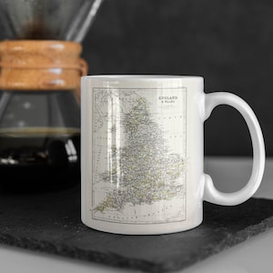Vintage Map Tasse, England und Wales Tasse | Kaffeetasse, handgemachte Tasse, individuelle Tasse, Muttertag, Tasse für Papa, Tante Becher, Geschenk für Onkel