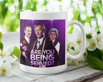 Are You Being Served? Mug - 11oz (330ml) Ceramic Coffee Mug - Classic UK Sitcom Logo Mug - Vintage British TV Merchandise - Unique Gift