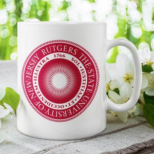 Rutgers University Seal Mug | Public Domain Academic Emblem | Historic College Coffee Cup | New Jersey Pride Gift | Scarlet Knights