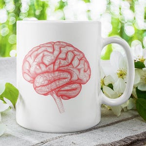 Red Wireframe Brain Mug – Human Brain Anatomy 11oz Coffee Cup – Science Gift, Neuroscience Mug, Modern Brain Art Mug