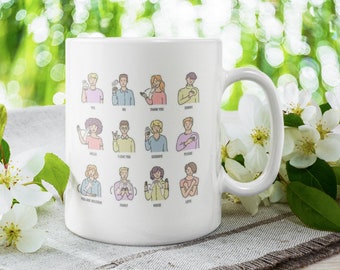 Tazza con la lingua dei segni britannica (BSL) - Immagini della lingua dei segni / Tazza con i segni ASL / Regalo per imparare la lingua dei segni / Regalo unico per studenti di BSL