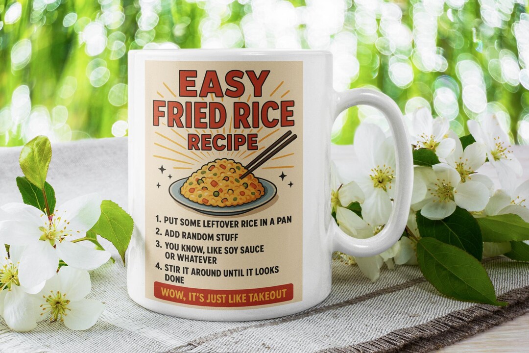 Funny Easy Fried Rice Recipe Mug – Retro Sarcastic Takeout Coffee Cup ...