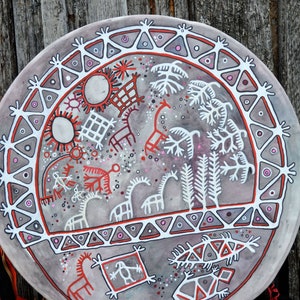 Shaman hand drum, Teleuts. Painted tambourine. Drum instrument. ONLY TO ORDER!