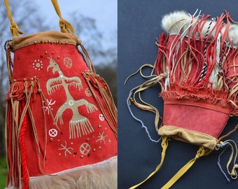 Hand painted medicine bag with the image of a animal totem: a thunder bird - an eagle. TO ORDER!