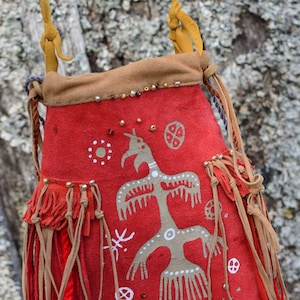 Hand painted medicine bag with the image of a animal totem: a thunder bird - an eagle. TO ORDER!