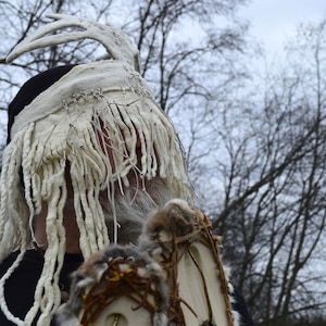 Shaman mask, pagan necklace, drum beaters. Small shamanistic set, tools for ceremony. TO ORDER