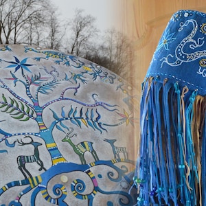 Shamanic set for the ceremony: shamanic drum and mask with dragons. TO ORDER