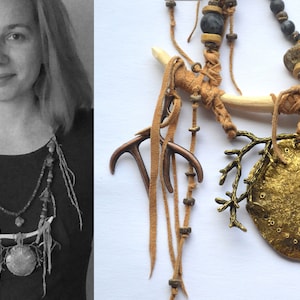Handmade protection jewelry with the strongest shamanistic amulet - mirror Toli. Shaman statement necklace. TO ORDER!