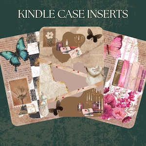 Vintage Collage Kindle Hülle Bundle / BookTok/ Bookish Merch/ durchsichtiger Hülleneinsatz/ blau/ rosa/ neutral/ karierter Druck/ Schmetterlinge