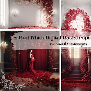 21 x Red Digital Backdrops, Studio Backdrop Overlays, Fine Art Textures, Photoshop Overlays, Bundle Floral Maternity Backdrop Overlays