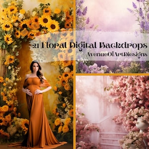 21 Digital Backdrops, Sunflower Digital Backgrounds, Maternity Backdrops, Photography Backdrop, Floral Backdrops, Photoshop Art Textures