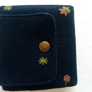 Handmade Velvet Wallet with Gold Thread - Navy Mini Pattern