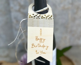 Flaschenanhänger aus Holz zum Geburtstag, Flaschen Deko, flexibler Holzanhänger für Weinflaschen, Anhänger für Flaschen, Geschenkanhänger