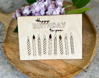 Happy Birthday Karte aus Holz, Holzkarte, Postkarte, Geburtstag Karte, mit Umschlag und Einleger, Glückwunschkarte, Herzlichen Glückwunsch