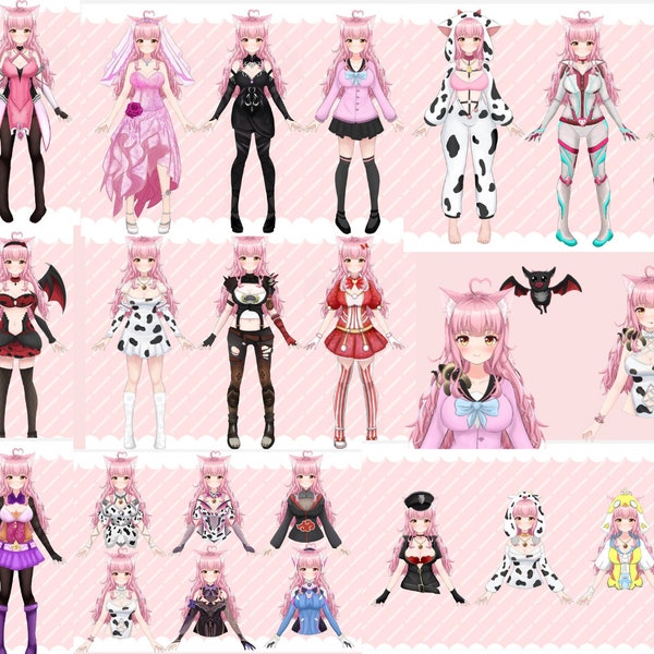 Rigged Vtuber model for commercial use | Full-body/live2D (ready-to-use) over more than 10 Outfits and Pets ( Cat, Wolf, Bat,Cow)