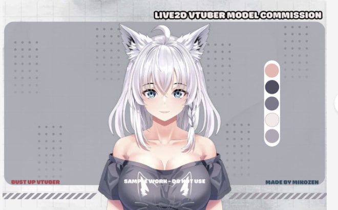 Catgirl-Themed Bust-Up VTuber Model with 3 Emotes for VTube Studio