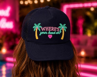Where's Your Head At Palm Trees Heart Villa Trucker Hat Trendy Bombshell Vulnerable Hot Girl Summer Aesthetic Cap Soul Ties Love