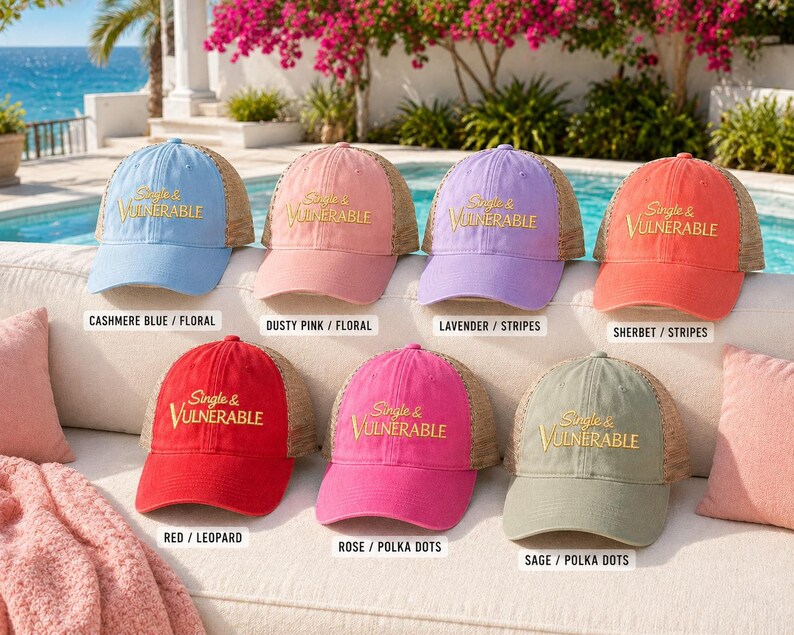 Single & Vulnerable Embroidered Trucker Hat Mesh Snapback | Bombshell Villa Reality TV Aesthetic Hot Girl Summer Amor Island Trendy Cap image 9