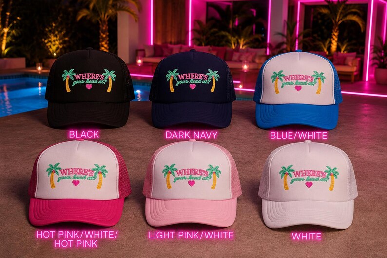 Where's Your Head At Palm Trees Heart Villa Trucker Hat Trendy Bombshell Vulnerable Hot Girl Summer Aesthetic Cap Soul Ties Love image 10