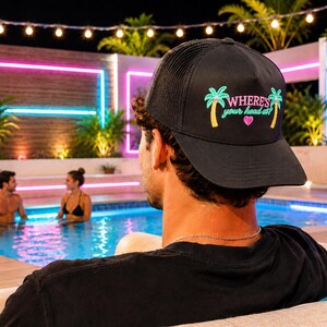 Where's Your Head At Palm Trees Heart Villa Trucker Hat Trendy Bombshell Vulnerable Hot Girl Summer Aesthetic Cap Soul Ties Love image 4